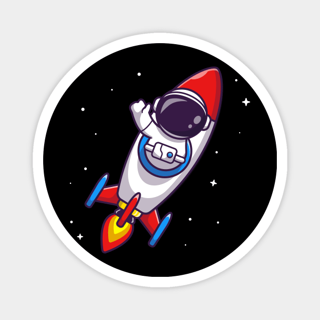 Astronaut Riding Rocket Cartoon Magnet by Catalyst Labs